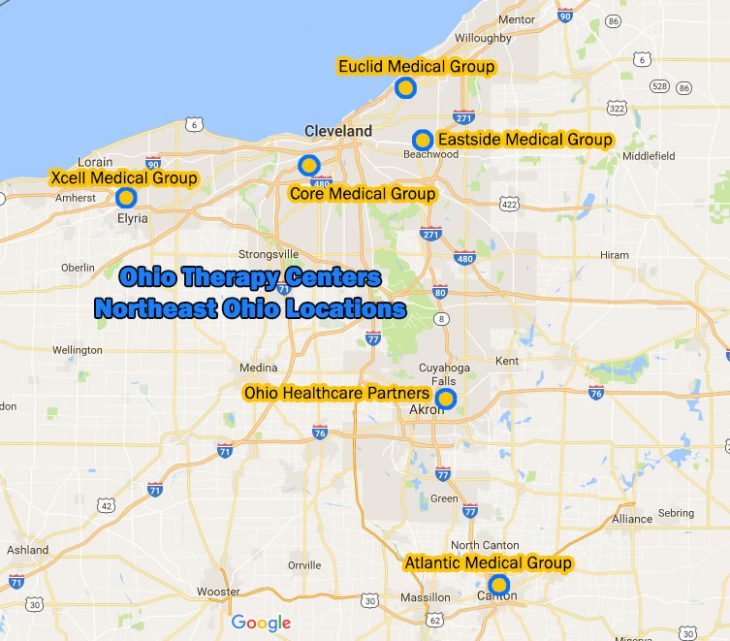 map of Ohio Therapy Centers locations in Northeast Ohio